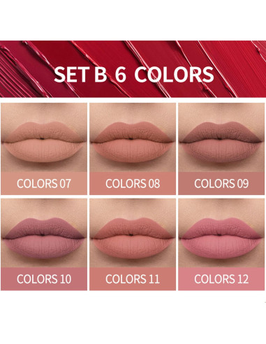Kit de Labial Líquido Mate MAEPEOR 6PCS Nude Larga Duración