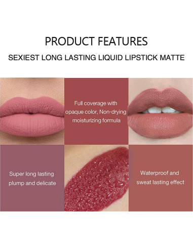 Kit de Labial Líquido Mate MAEPEOR 6PCS Nude Larga Duración