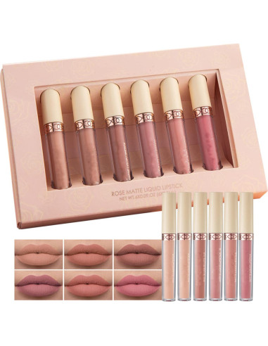 Kit de Labial Líquido Mate MAEPEOR 6PCS Nude Larga Duración