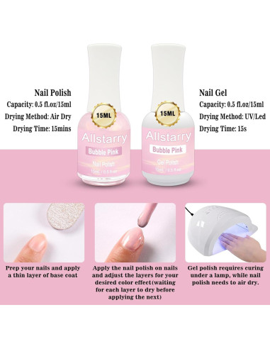 Esmalte de Uñas Rosa Allstarry 15ml Gel y Secado al Aire