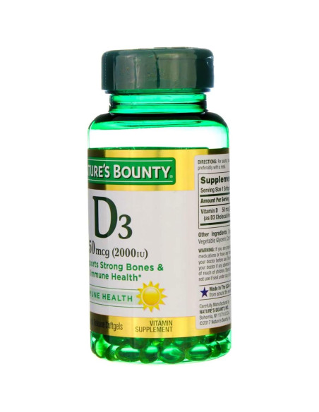 Suplemento Vitamina D3 Nature's Bounty 2000 UI 150 Gelatinas Suplemento Vitamina D3 Nature's Bounty 2000 UI 150 Gelatinas