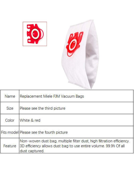 6 Bolsas de Reemplazo para Aspiradora Miele FJM - Microfibra