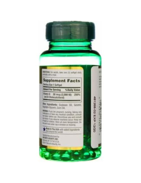 Suplemento Vitamina D3 Nature's Bounty 2000 UI 150 Gelatinas Suplemento Vitamina D3 Nature's Bounty 2000 UI 150 Gelatinas