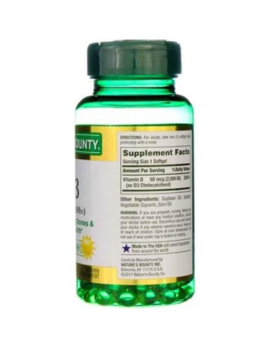 Suplemento Vitamina D3 Nature's Bounty 2000 UI 150 Gelatinas