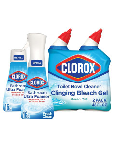 Clorox Baño Ultra Espumador y Limpiador de Inodoro Gel 2x1