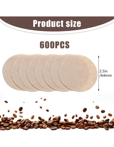 Filtros de Café Desechables Prudiut 600 Pcs 64mm Sin Blanquear