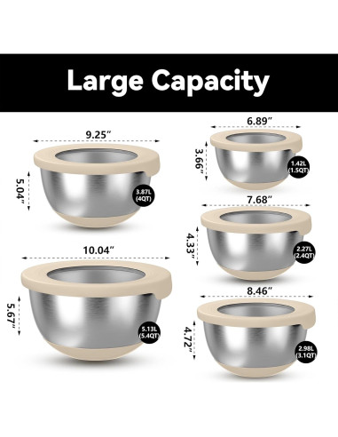 Juego de 5 Tazones de Mezcla KITEISCAT Acero Inoxidable 2.47 kg