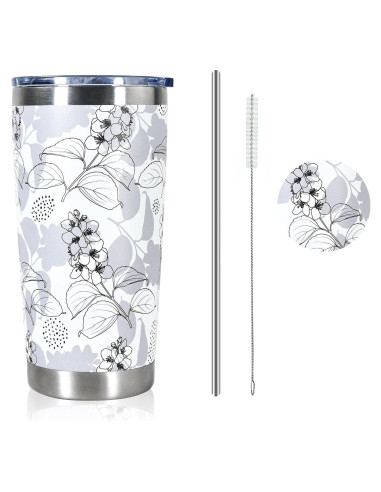 Taza de Acero Inoxidable Aislada 20oz CHLJAR Floral Gris