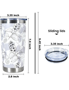 Taza de Acero Inoxidable Aislada 20oz CHLJAR Floral Gris 2