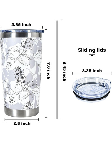Taza de Acero Inoxidable Aislada 20oz CHLJAR Floral Gris
