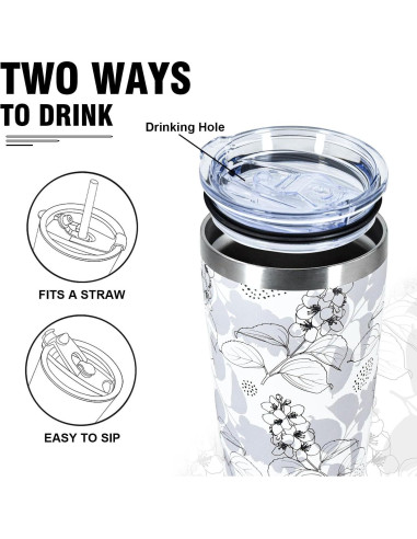Taza de Acero Inoxidable Aislada 20oz CHLJAR Floral Gris