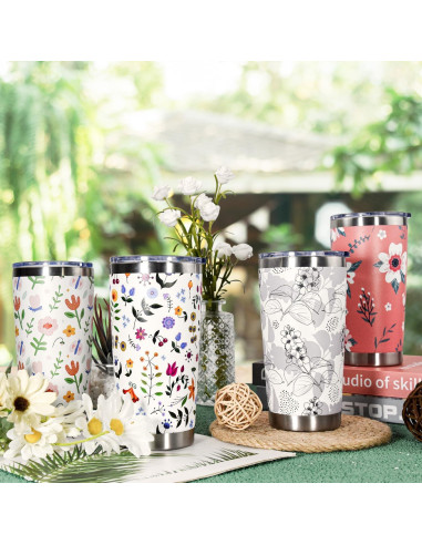 Taza de Acero Inoxidable Aislada 20oz CHLJAR Floral Gris