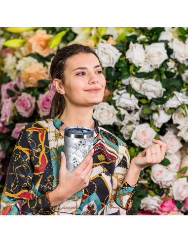 Taza de Acero Inoxidable Aislada 20oz CHLJAR Floral Gris
