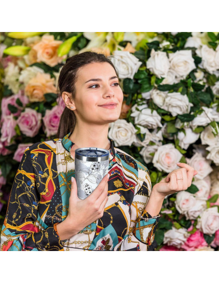 Taza de Acero Inoxidable Aislada 20oz CHLJAR Floral Gris