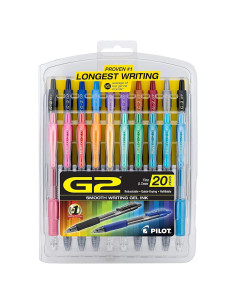 Bolígrafos de Gel Pilot G2, Punta Fina 0.7 mm, 20 Colores