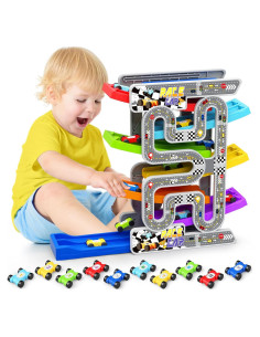 Juguete Montessori Aotipol Rampa Doble Vía con 10 Coches