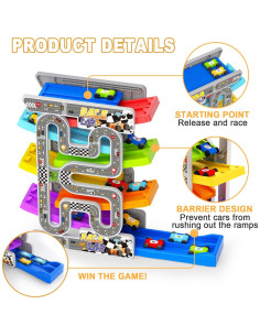 Juguete Montessori Aotipol Rampa Doble Vía con 10 Coches 2