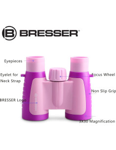Binoculares Bresser 3x30 para Niños Rosa, Compactos y Resistentes 2
