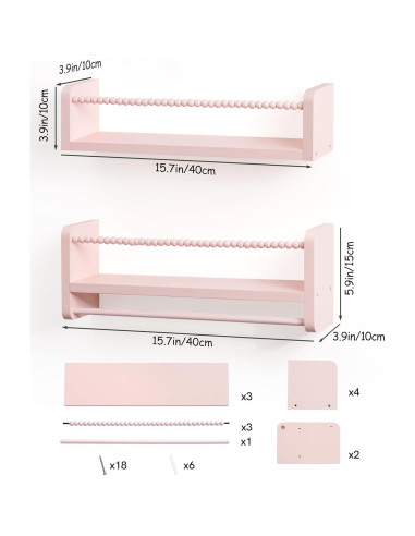 Estantería Flotante Rosa Mazjoaru - Juego de 3 Unidades 40.6 cm