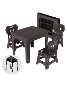 Conjunto de Mesa Plegable y Sillas Ajustables UNICOO - Espresso