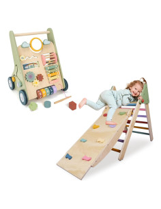 Conjunto Triángulo Pikler 5 en 1 Andador de Madera Montessori