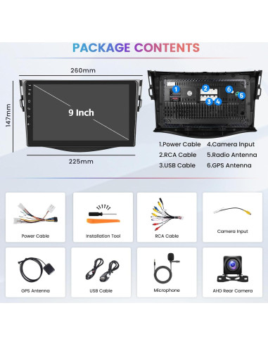 Estéreo de Coche Android Hikity 9" 64GB para Toyota RAV4 2007-2011