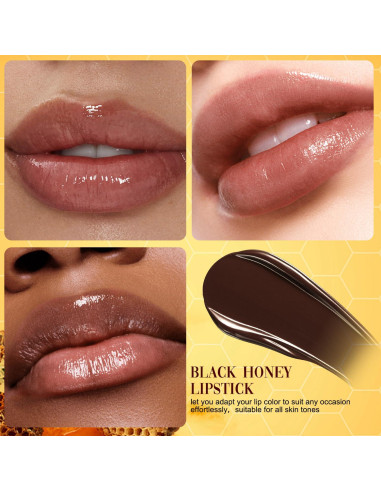 Bálsamo Labial Brillante Mukuns - Miel Negra, Hidratante 2 Unidades