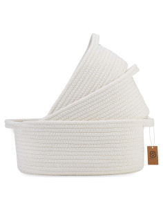 Juego de 3 Cestas de Almacenamiento Ovaladas NaturalCozy - Algodón Blanco Roto