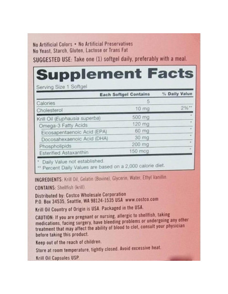 Aceite de Krill Kirkland Signature 500 mg 160 Gelatinas Blandas Aceite de Krill Kirkland Signature 500 mg 160 Gelatinas Blandas