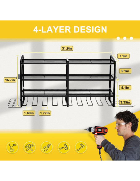 Organizador de Herramientas LADER, Soporte Pared 4 Capas 68 kg