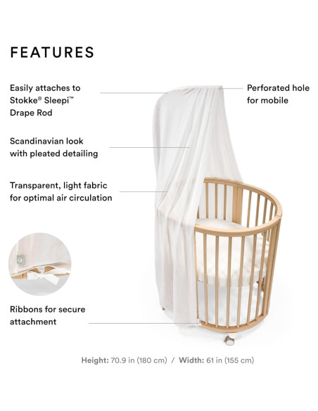 Dosel Stokke Sleepi V3 Blanco - Cuna Mini y Cama - Tela Ligera