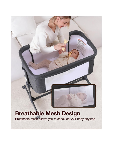 Cuna Larex 3 en 1 para Bebés Ajustable 7 Alturas Gris Oscuro