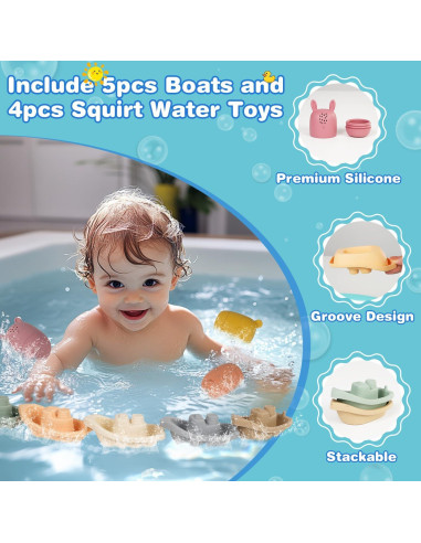 Juguetes de baño Oukitoymer 9 Piezas Silicona Suave