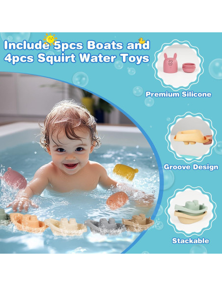 Juguetes de baño Oukitoymer 9 Piezas Silicona Suave