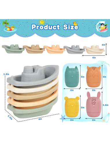 Juguetes de baño Oukitoymer 9 Piezas Silicona Suave