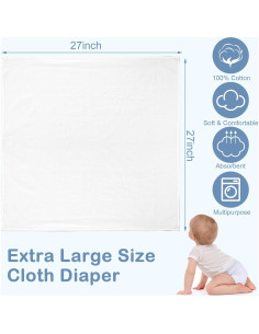 Paquete de 50 Pañales de Tela Birdseye Algodón 68.58x68.58cm 2