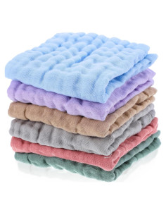 6 Paños de Muselina Qianyu 100% Algodón Multicolor 25x25 cm