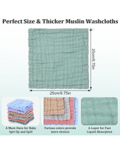 6 Paños de Muselina Qianyu 100% Algodón Multicolor 25x25 cm 2