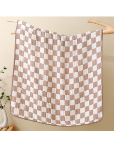Manta de Muselina Ultra Suave HardNok 109x109 cm Cuadrícula Café 2