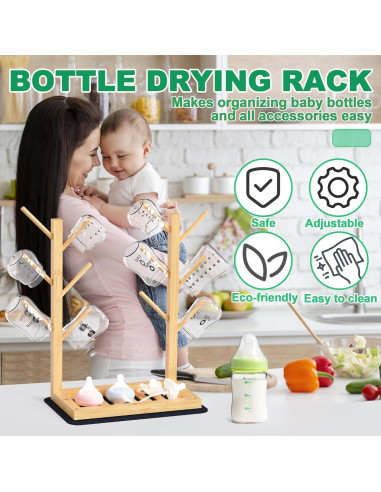 Soporte para Secado de Biberones Alytree de Bambú Natural, 12 Biberones