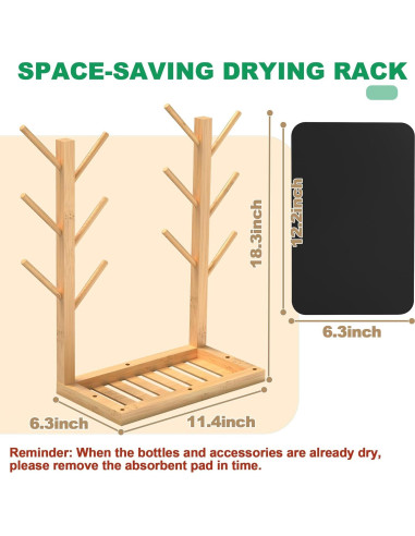 Soporte para Secado de Biberones Alytree de Bambú Natural, 12 Biberones