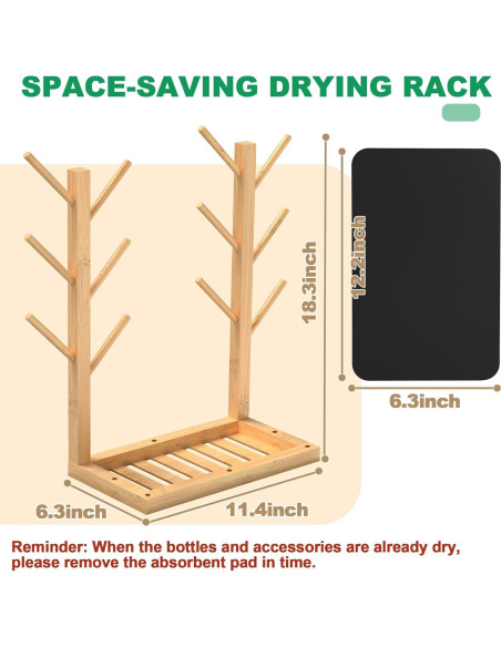 Soporte para Secado de Biberones Alytree de Bambú Natural, 12 Biberones