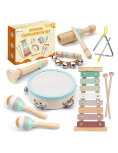 Set de Instrumentos Musicales Montessori LeeQee - Juguetes de Madera para Niños 1-3 Años