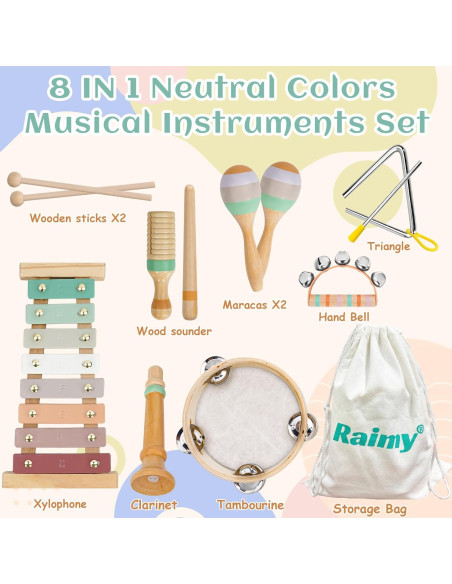 Juego de Instrumentos Musicales Raimy - Madera Montessori 1-3 Años
