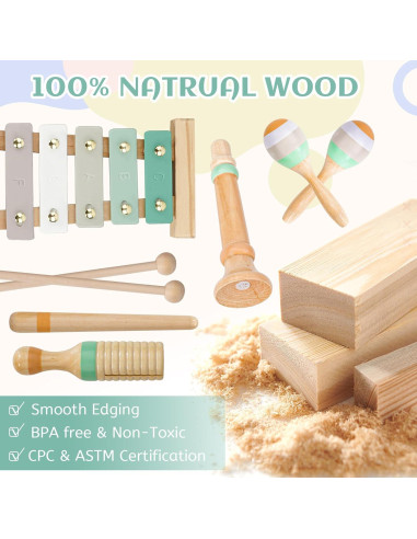 Juego de Instrumentos Musicales Raimy - Madera Montessori 1-3 Años