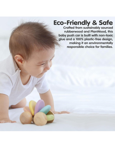 Carrito de Empuje de Madera Plantoys para Bebés 6+ Meses