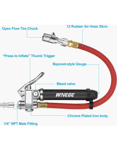 Manómetro Inflador Neumáticos WNCGC 10-120 PSI con Manguera 30.48 cm 2