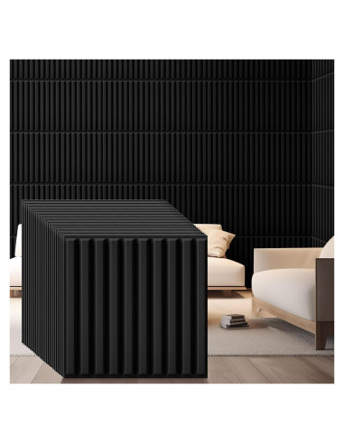 32 Paneles de Pared 3D Nuanchu PVC Texturizado 30x30cm Negro
