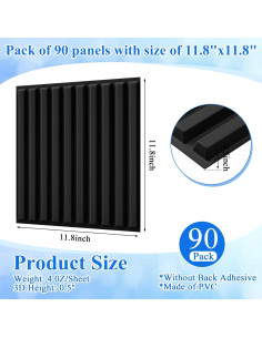 32 Paneles de Pared 3D Nuanchu PVC Texturizado 30x30cm Negro 2