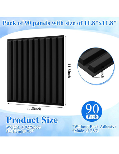 32 Paneles de Pared 3D Nuanchu PVC Texturizado 30x30cm Negro
